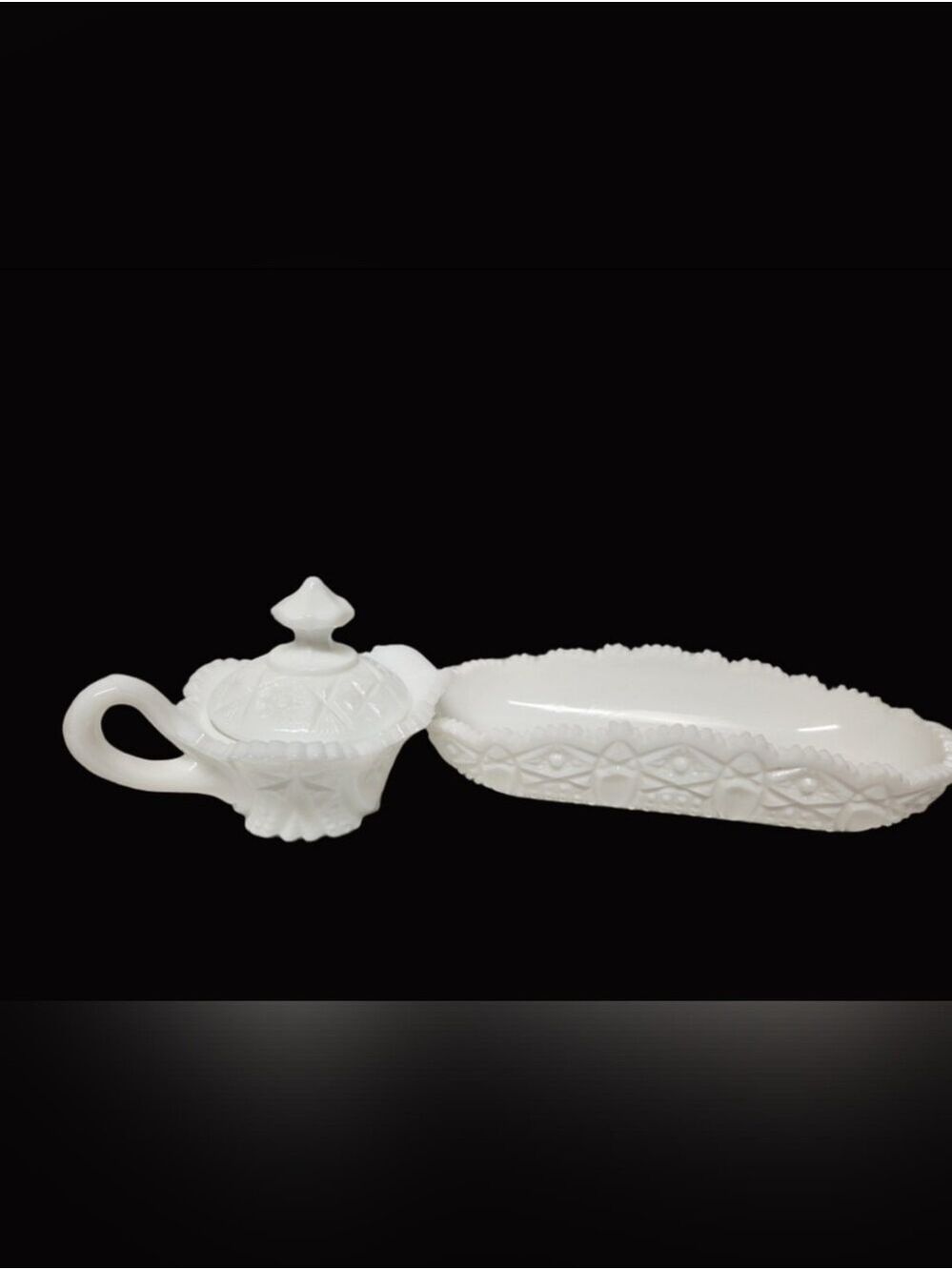 Vintage John Kemple Yutec White Milk Glass Crramer and Oblong Relish/Pickle Boat